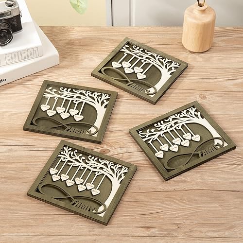Vista 6 de Árbol genealógico con etiqueta de corazón, placas de madera grabadas personalizadas, regalos personalizados para madres, padres, escritorio, nombres