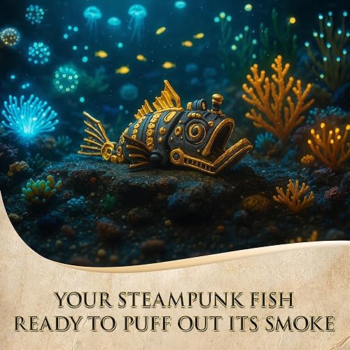 Miniatura 5 de Figura de pez Cyberpunk impresa en 3D, figura estilo steampunk