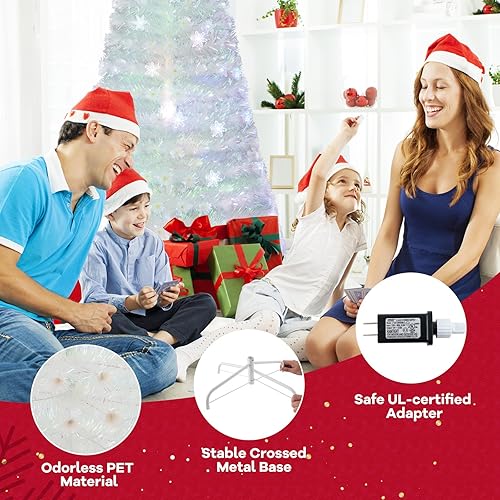 Miniatura 37 de Goplus Árbol de Navidad artificial de fibra óptica preiluminado, con luces LED multicolor y copos de nieve (6 pies)