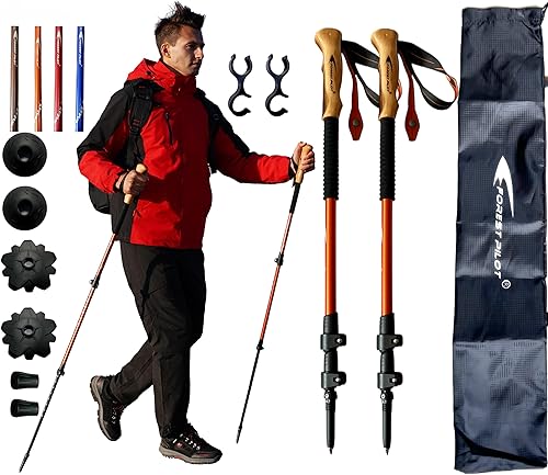 Miniatura 8 de Bastones de trekking – Aluminio ligero 7075 con cerradura abatible y accesorios todo terreno – Par de 2 bastones para senderismo con agarre de