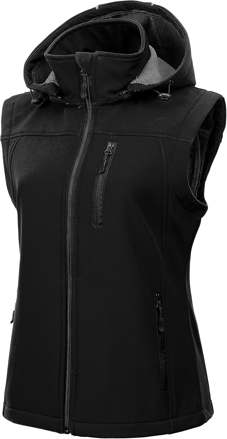 CREATMO US Women’s Lightweight Softshell Vest Outerwear Windbreaker Sleeveless Jacket With Removable Hood CREATMO US Women’s Lightweight Softshell Vest Outerwear Windbreaker Sleeveless Jacket With Removable Hood