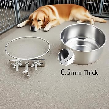 Hanging Stainless Steel Pet Bowls (2 Pack) - Quick Lock Food & Water Bowls for Kennel Crates & Cages, Fits Dogs, Cats, Birds, Small Pets (14-16cm)