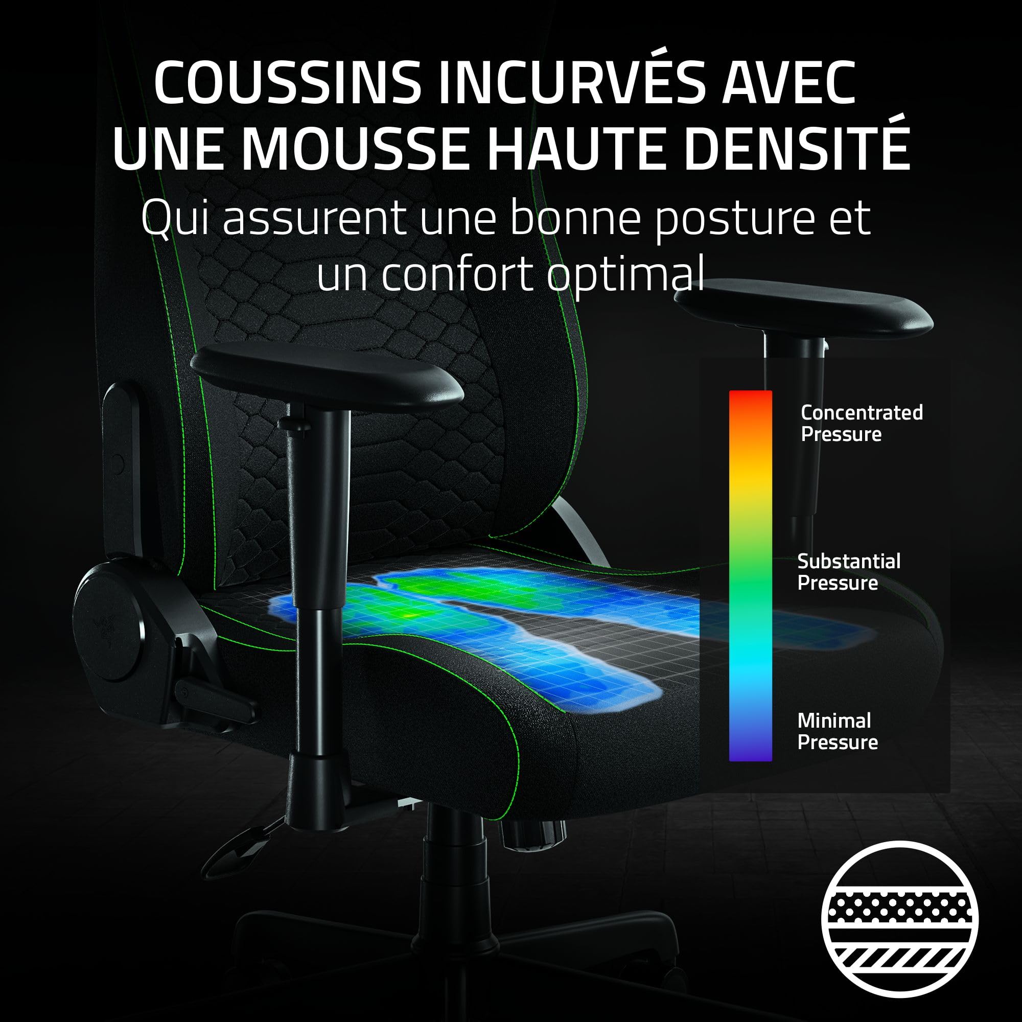 Razer Iskur V2 X - Essential Gaming Chair avec Support Lombaire intégré (Coussins en Mousse moulée Haute densité, accoudoirs en 2D, Tissu avec Finition Douce) Noir