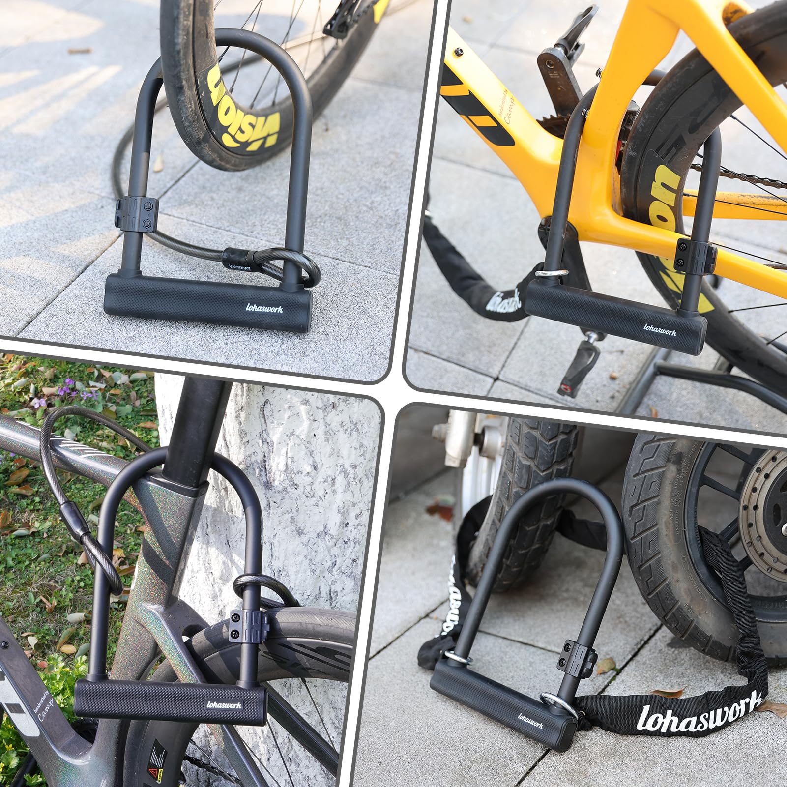 Lucchetto a catena per bicicletta, antifurto a U, 1,2 m, con 3 chiavi, serrature con staffa di montaggio per bici elettrica, scooter elettrico, porta della moto