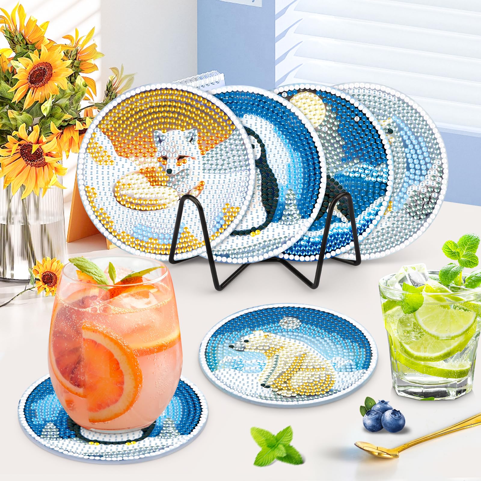 Kit Fai Da Te 8 Sottobicchieri Per Pittura A Mosaico Con Strass, Diamanti, Supporto E Accessori, Arte Per Adulti