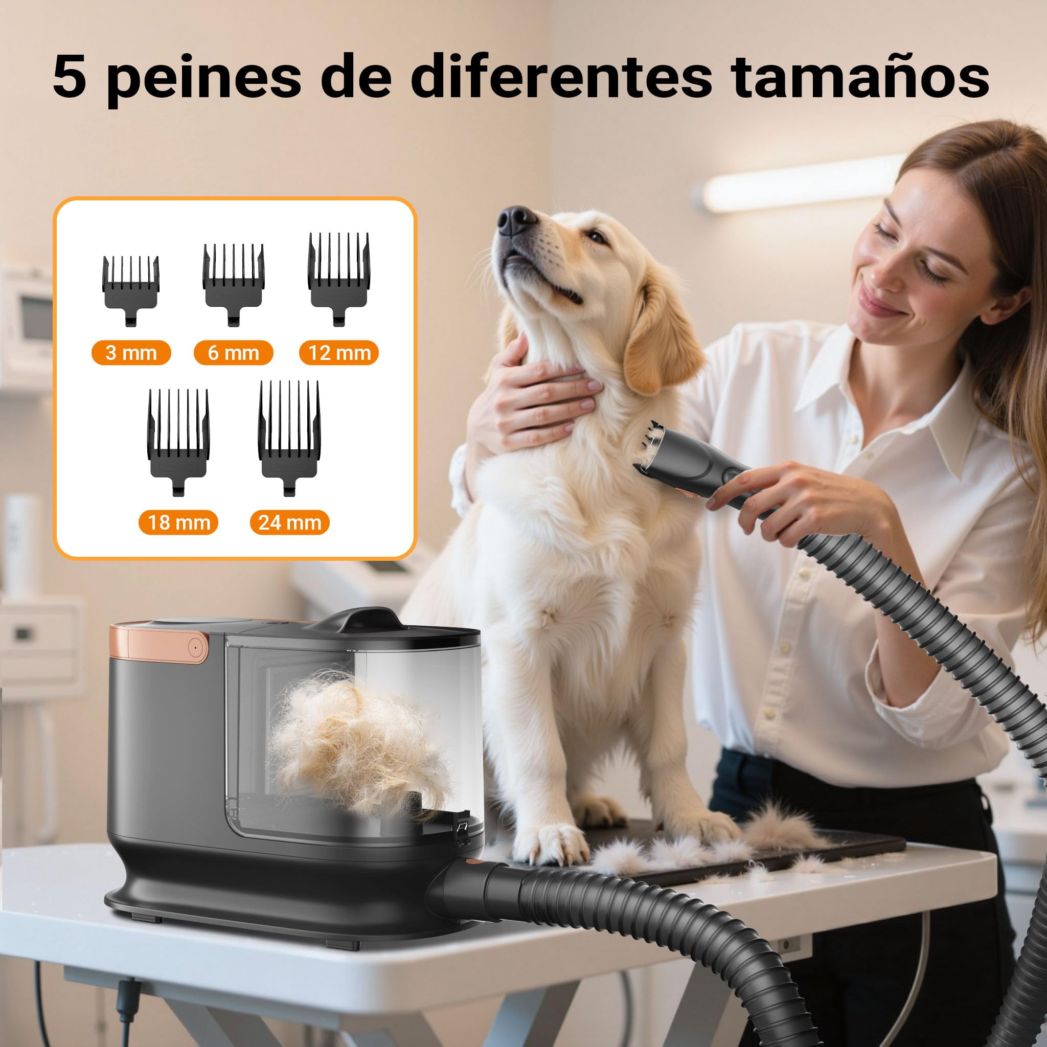 Fudajo Set de peluquería para mascotas negro, cortapelos multifuncional 6 en 1 recortadora para pelaje de animales, kit de peluquería para mascotas para un pelaje sano, recortadora con pistón