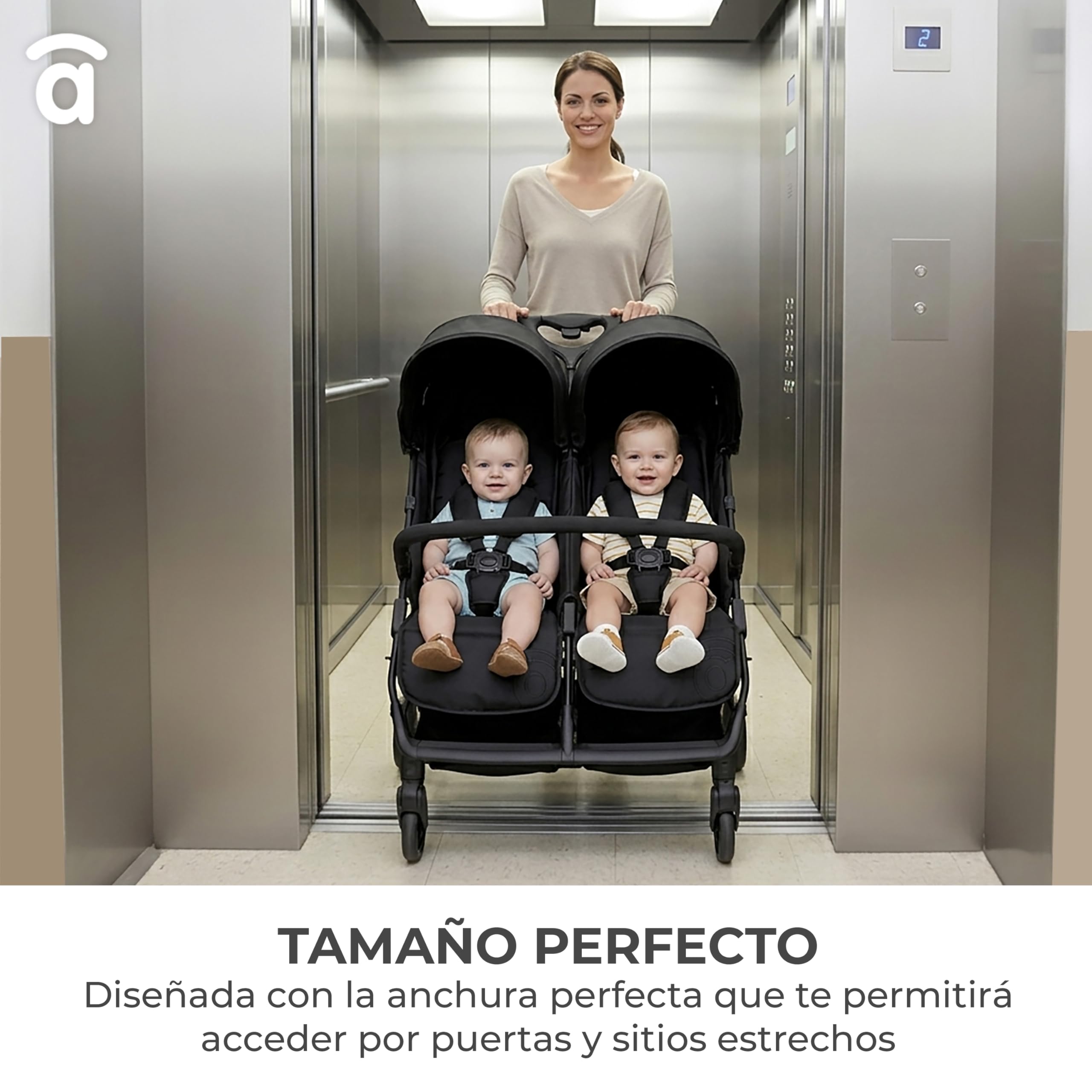 Silla de Paseo Doble para Gemelos o Hermanos, Ligera, Reclinable y Plegable con Capotas y Freno Trasero – Asalvo DOUBLE HENRY Gris