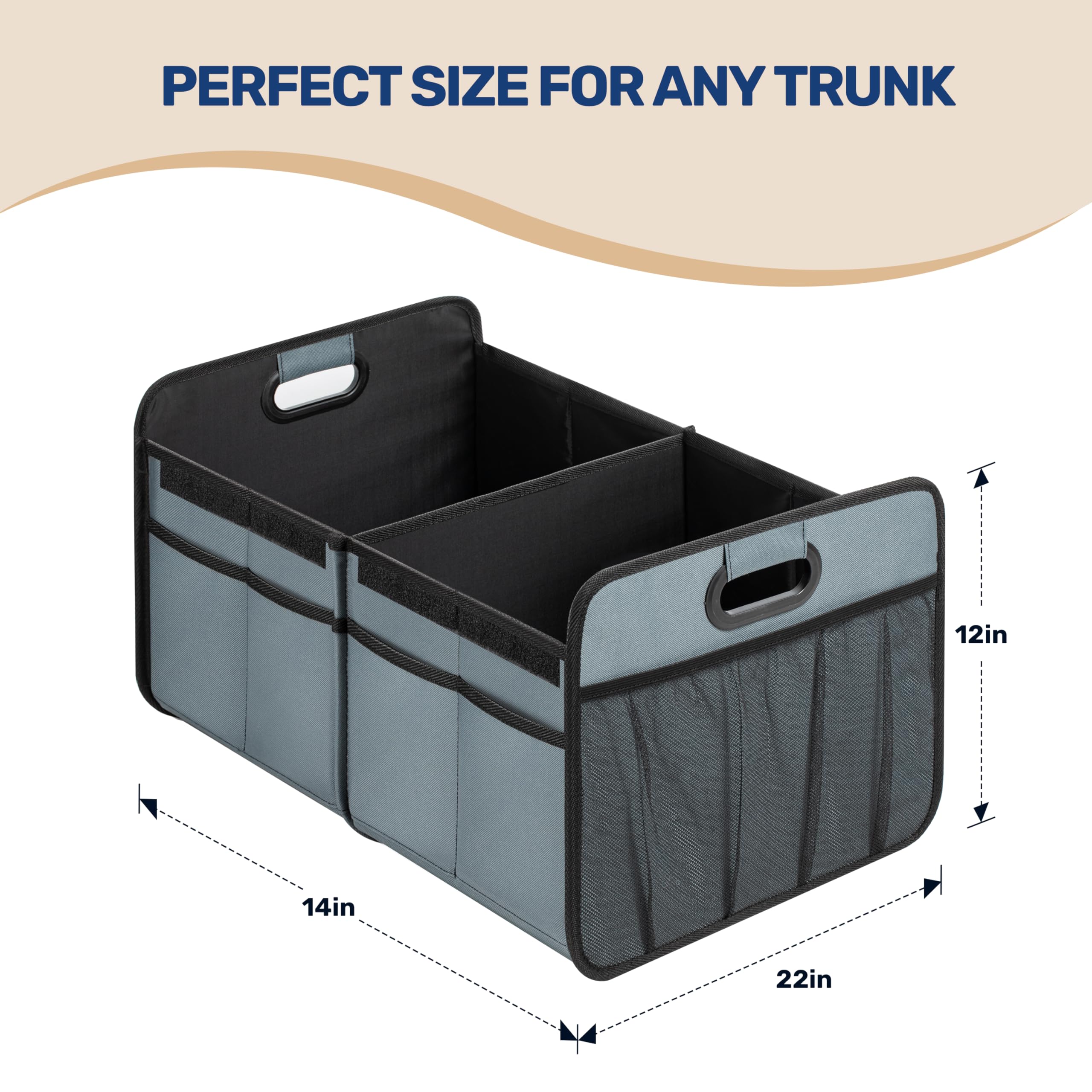 YSSOA Car Trunk Organizer with Lid Collapsible 2 Compartment Automotive Storage Box 600D Waterproof Oxford Polyester 50L Travel — view 4