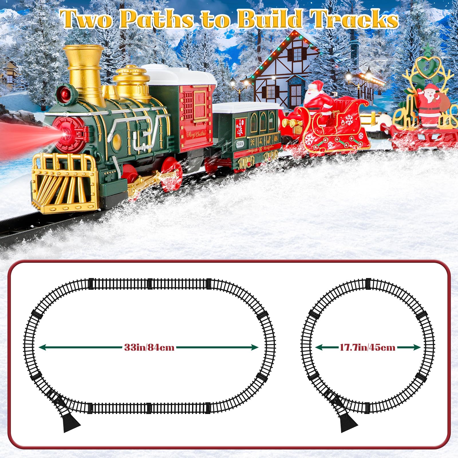 DeAO Elektrischer Weihnachtszug Mit Licht & Sound – Batteriebetrieb, 4 Waggons