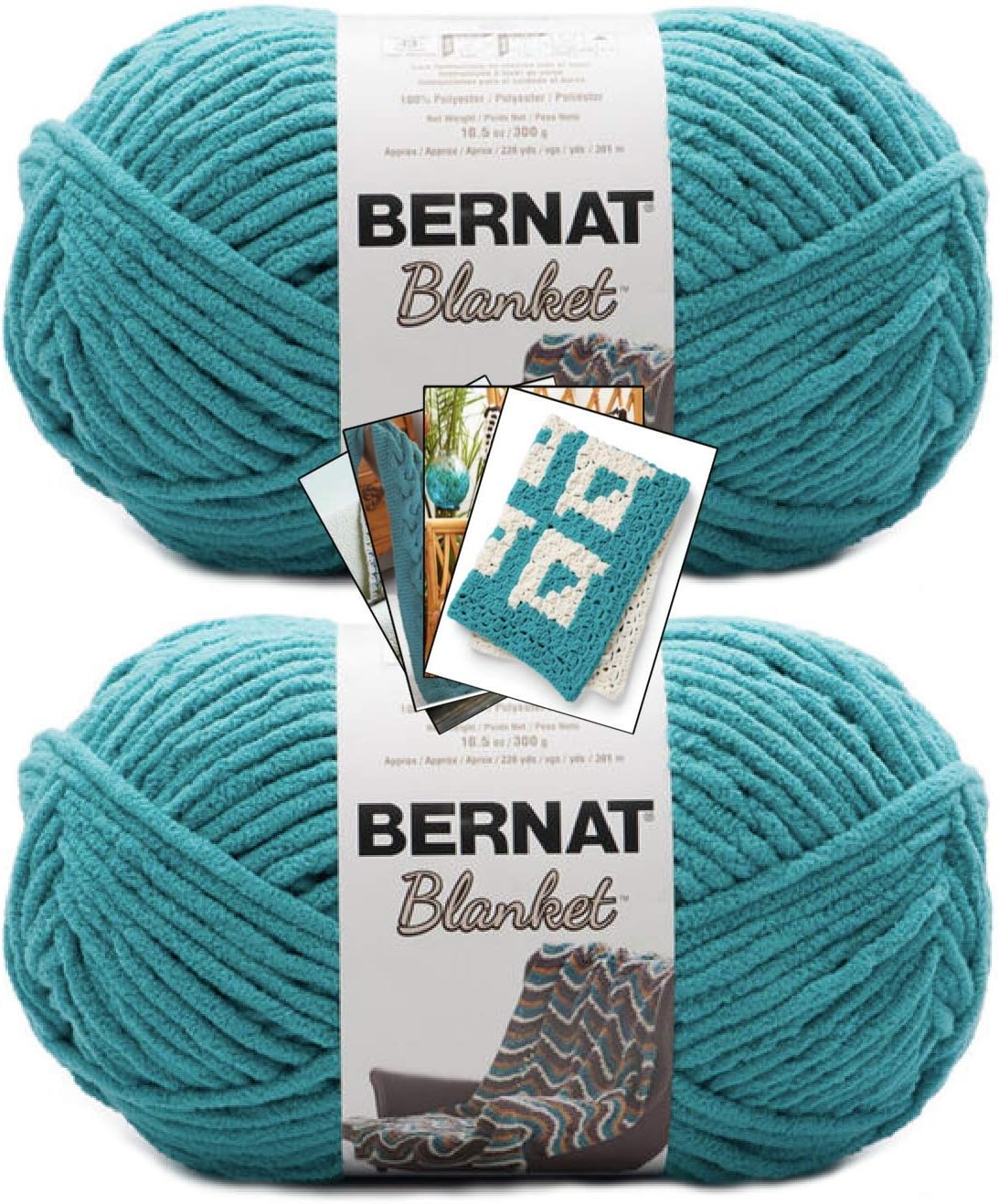 Bernat Blanket Yarn - Big Ball (10.5 Oz) - 2 Pack With Pattern Cards