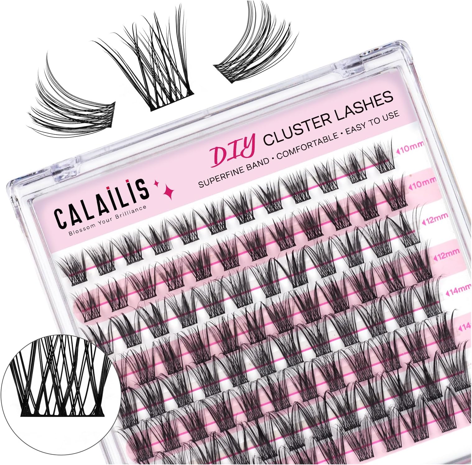 CALAILIS Individual Lashes, DIY Eyelash Extensions, 96Pcs D Curl Cluster Lashes, Super Thin Glue-based Band, Natural Look Reusable, Lasting for 48 Hours Individual DIY Eyelashes(HD01)
