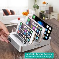 Stație de încărcare USB-C de birou PRITEK cu 6 porturi, incluzând 6 cabluri USB-C scurte pentru mai multe dispozitive, telefoane, tablete, căști, MP3, MP4, argintiu 7