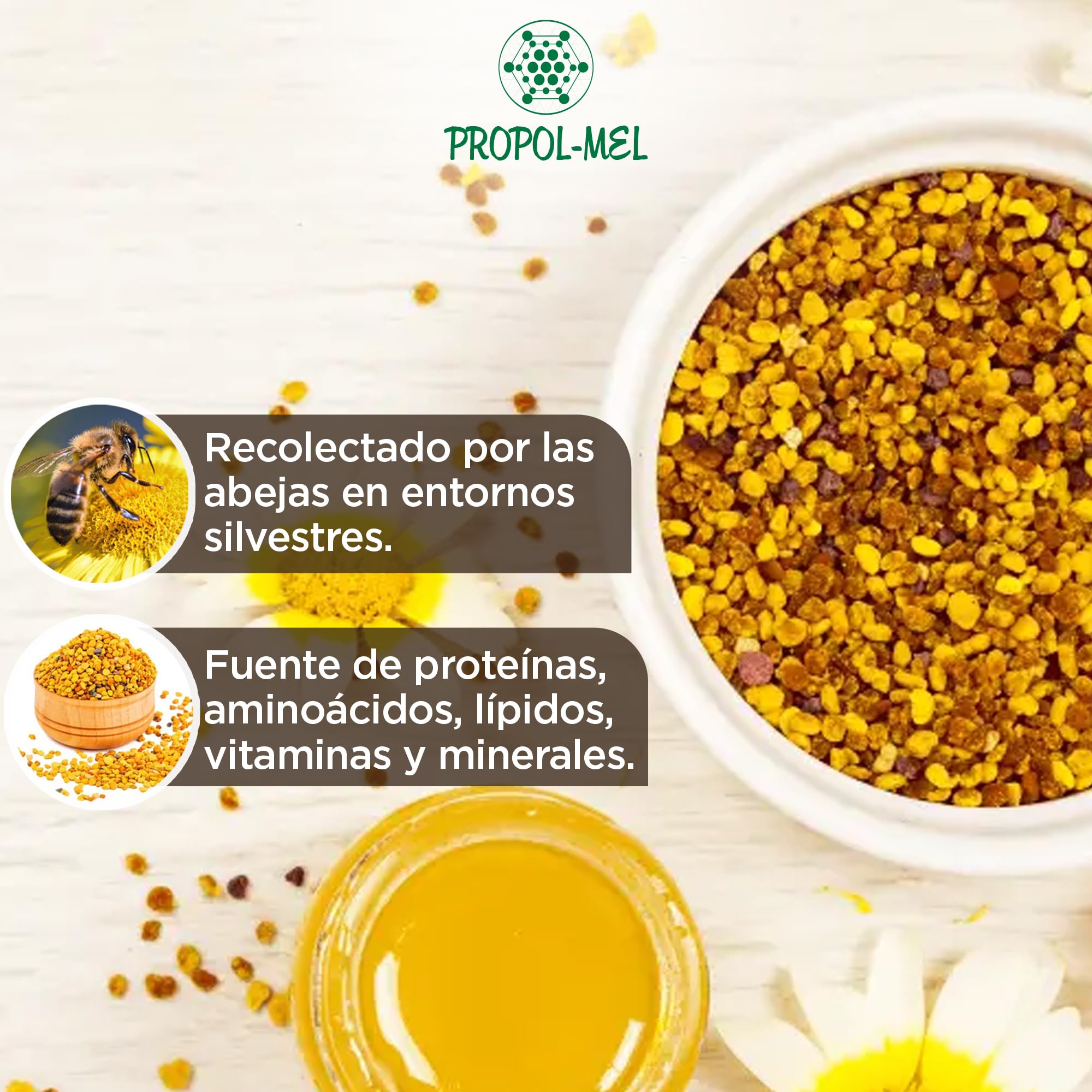 1 kg - Polen (U.E.) 100% natural. Polen de abeja libre de residuos. Polen fuente de proteinas, aminoácidos, lípidos, vitaminas y minerales.