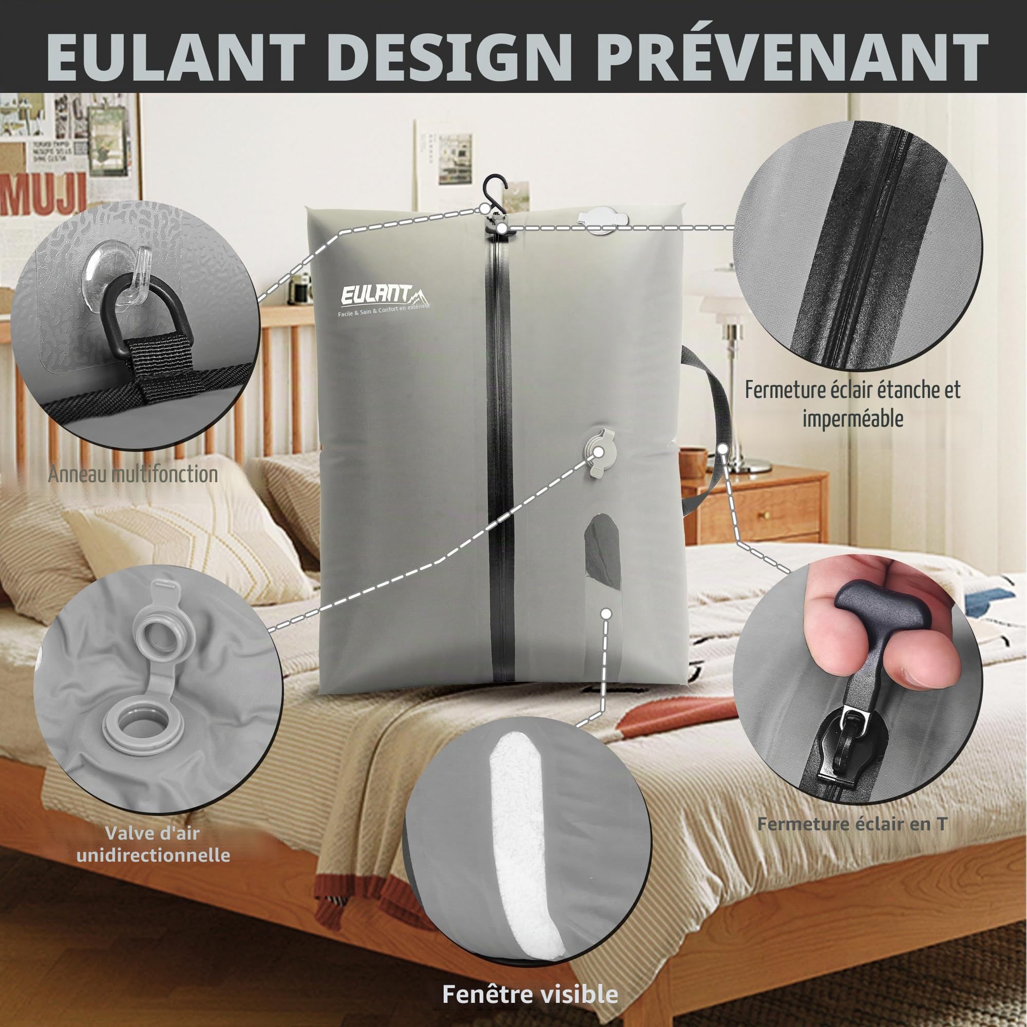 EULANT Réutilisable Sac Compression Sous Vide pour Voyage,TPU Sac de Compression avec IP67 D'étanchéité Zip,Imperméables Sac Voyage Sous Vide Cubes D'emballage Etanches pour Valise Bagage Sac à Dos