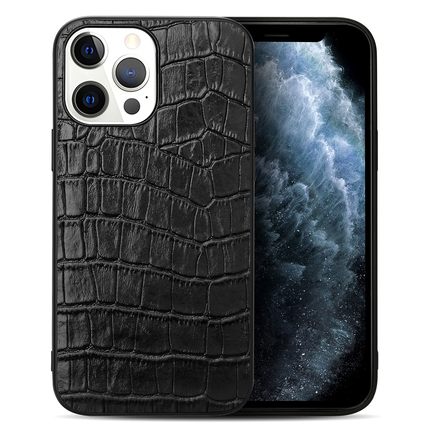 nincyee Genuine Leather Case for iPhone 13 Pro Max,Classic Crocodile Pattern Real Leather Full Coverage Bumper Case (All-Inclusive)