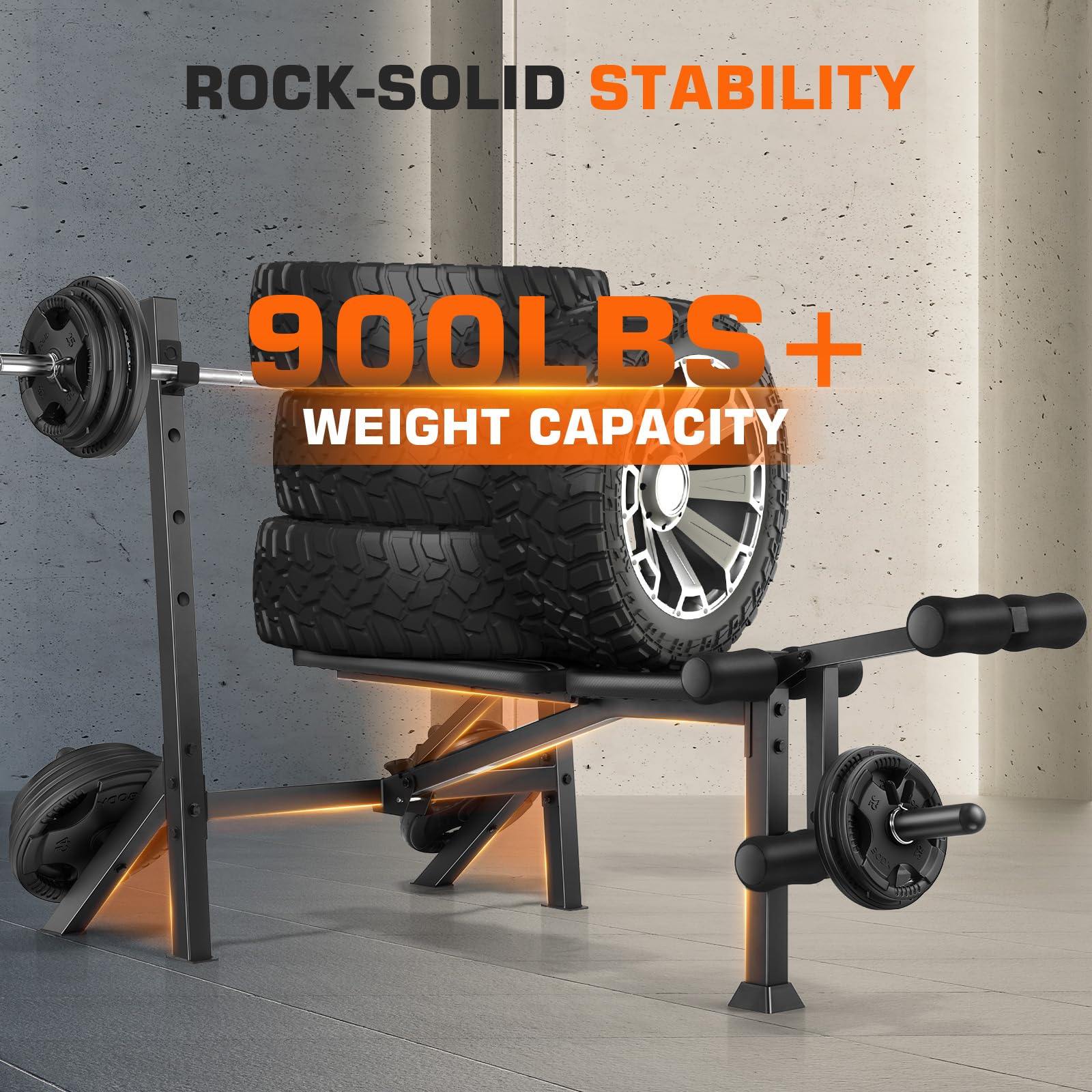 Weight Bench Set, Folding Workout Bench with Squat Rack Leg Extension & Leg Curl, Adjustable Back/Barbell Rack for Bench Press Strength Training, Flat Incline Decline Gym Bench