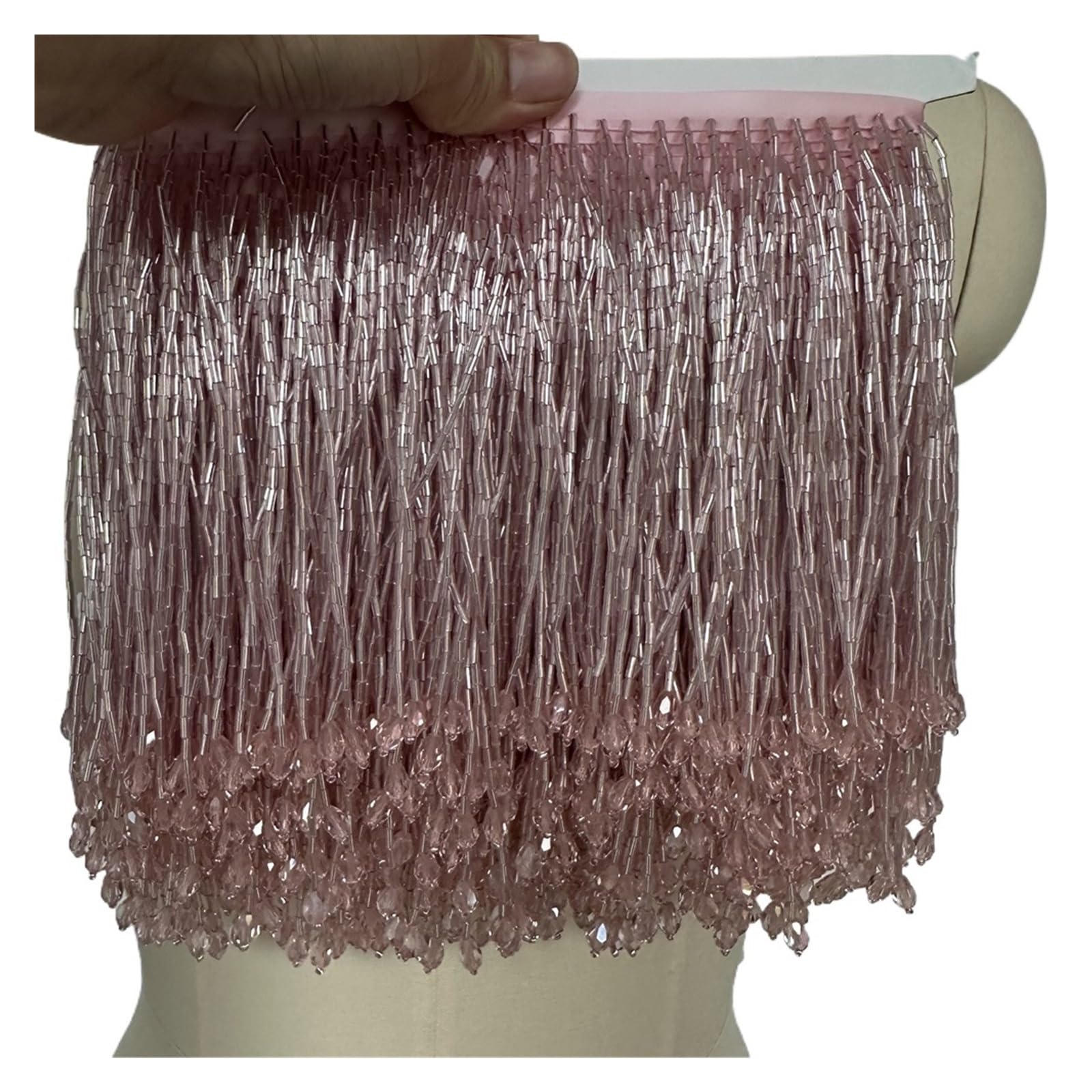 Cenefa con flecos de cuentas de cristal premium con borlas doradas de 15 cm