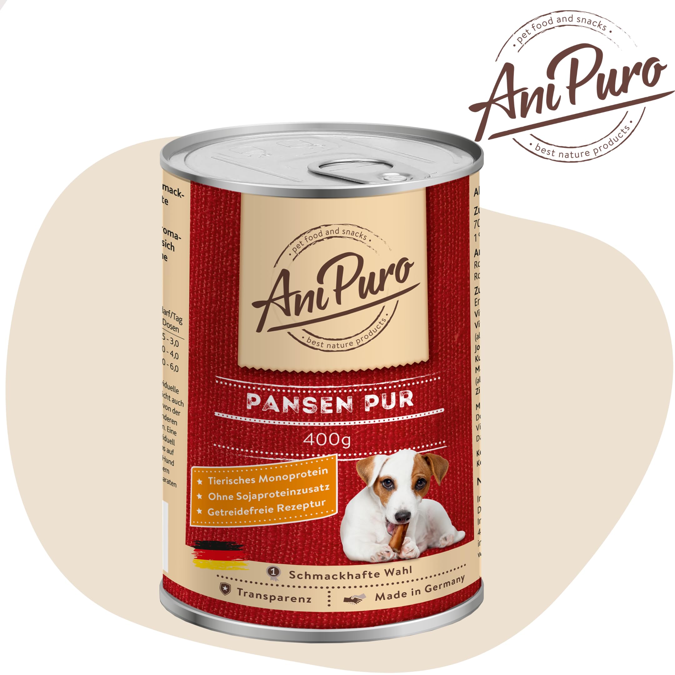 AniPuro 6 x 400g Pansen Pur, Hochwertiges Nassfutter fr Hunde : Amazon.de:  Haustier