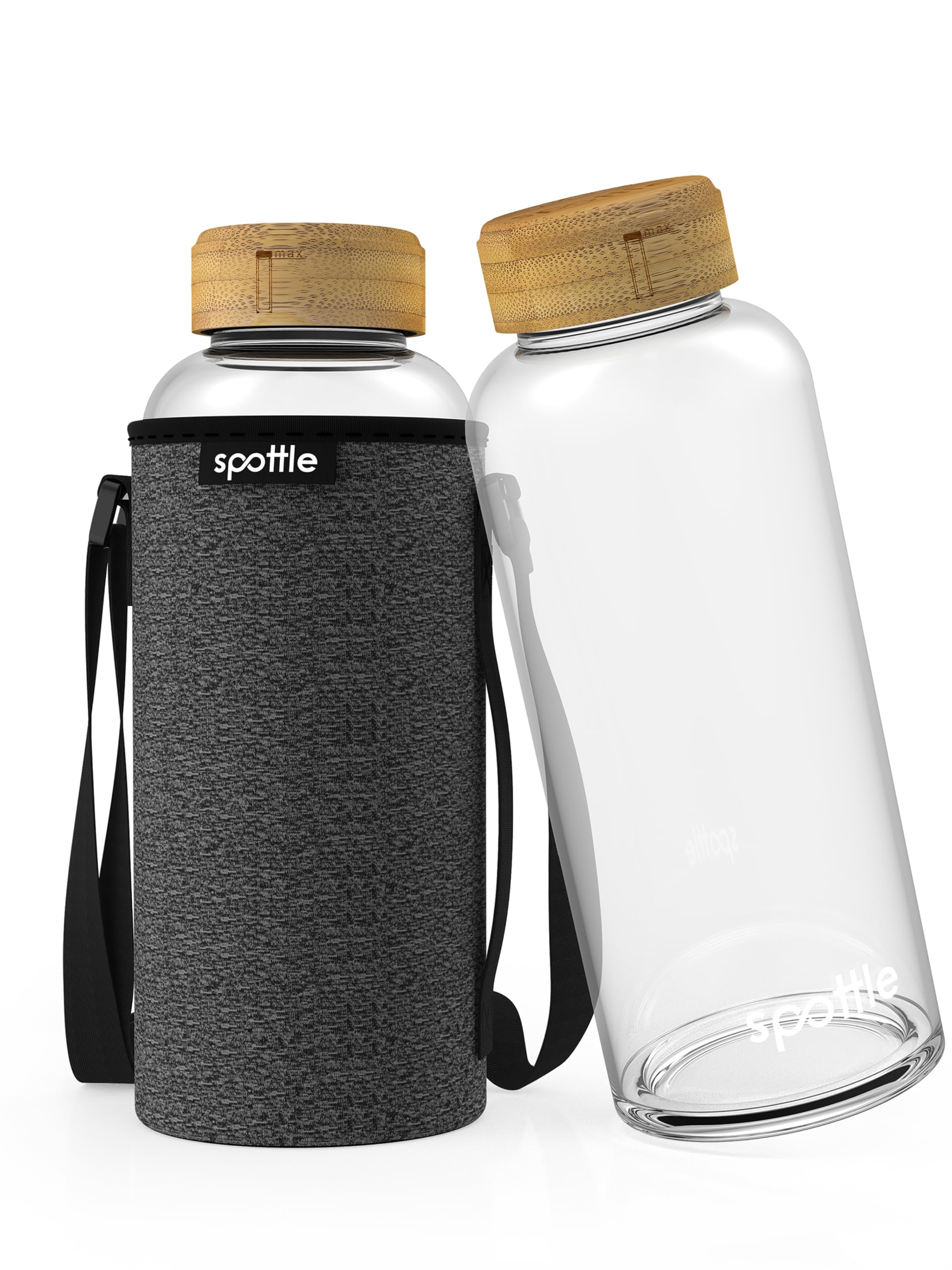 spottle Glasflasche 1,5 liter - Trinkflasche Glas 1,5 L mit Deckel - Glass bottle - Wasserflasche - Glastrinkflasche für Kohlensäure geeignet