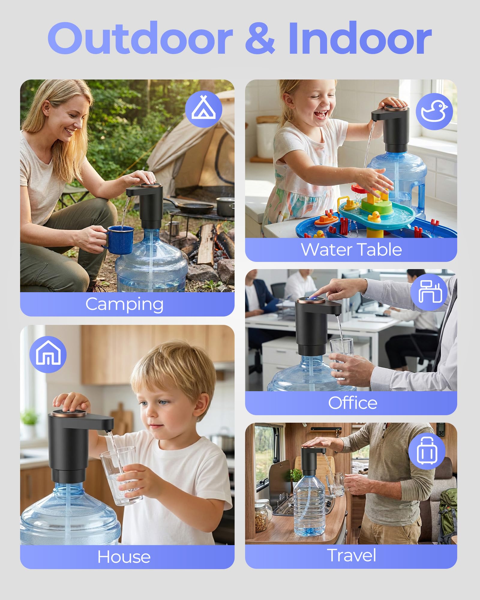 Water Bottle Pump, Portable Electric Water Dispenser Pump for 5 Gallon Bottles - USB Charging, Automatic Switch, Rechargeable Battery for Home Kitchen Room Camping