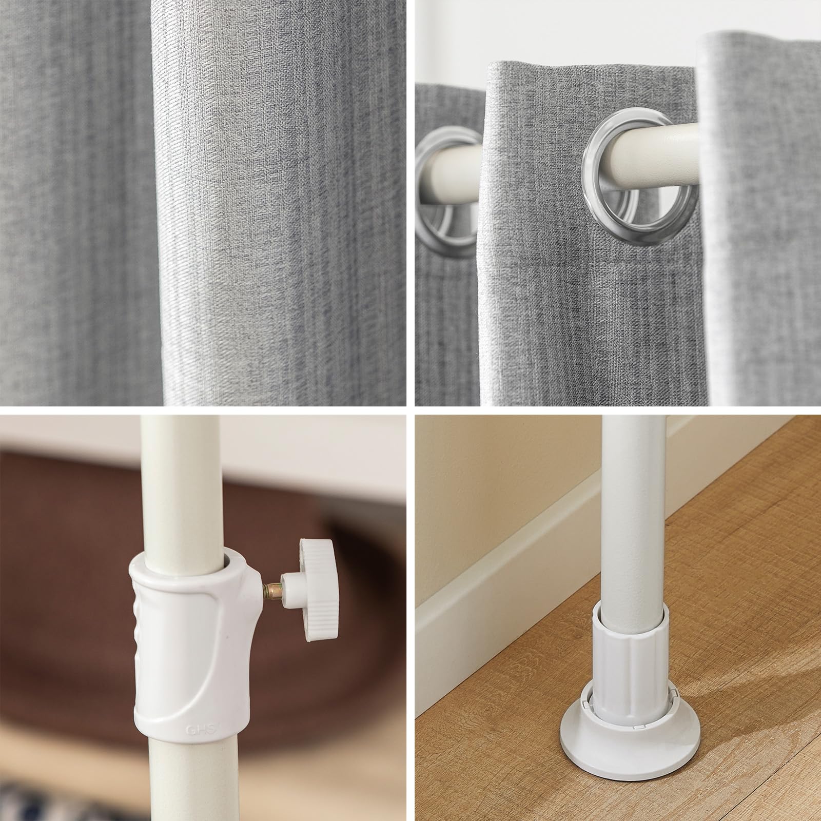 SoBuy Divisorio regolabile con tende oscuranti | Separatore ambienti con aste metalliche per camera e soggiorno, grigio chiaro KLS12-HG