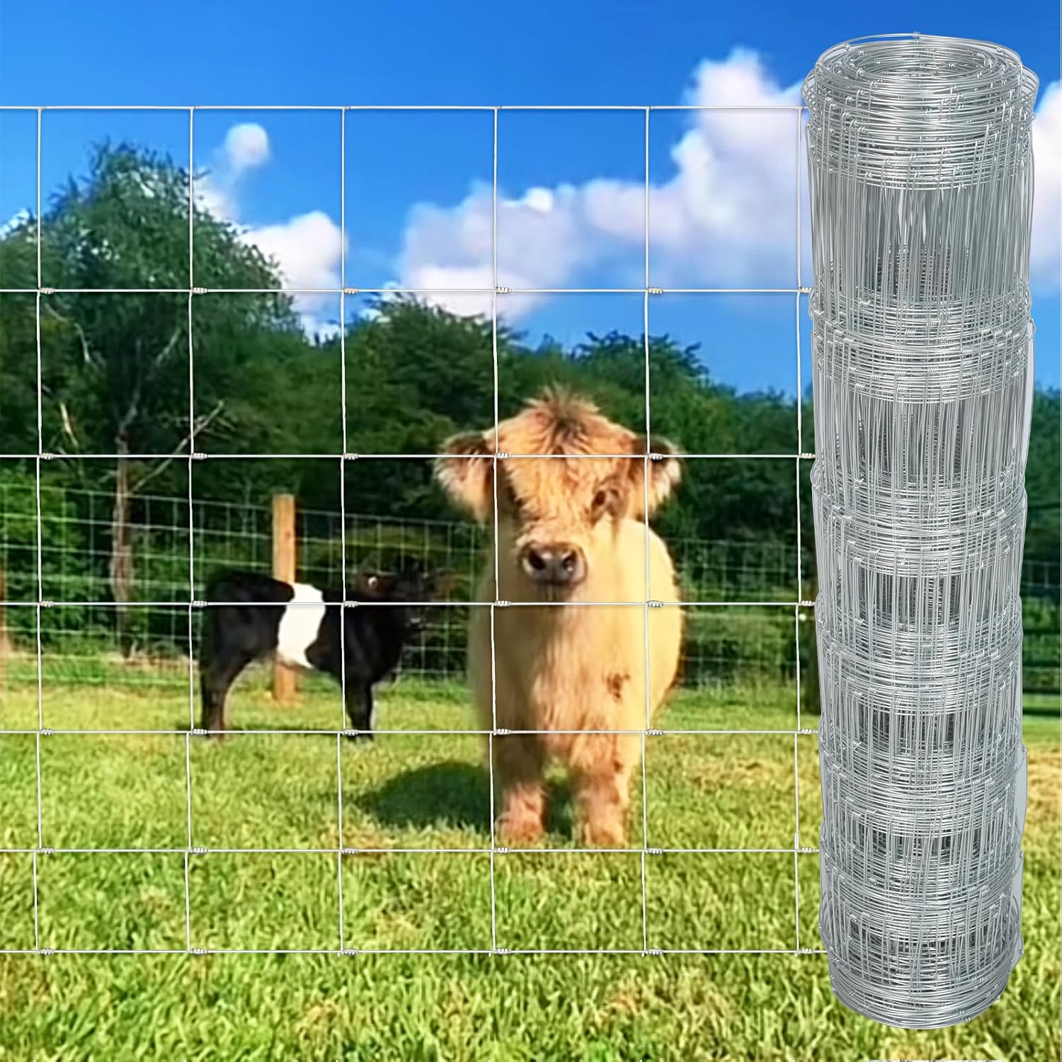 Farm Fence, 3ft X 164ft Wire Fence, Goat Cattle Deer Livestock Fence, Galvanized Woven Hog Wire Fencing,Fencing for Yard and Animals Protection