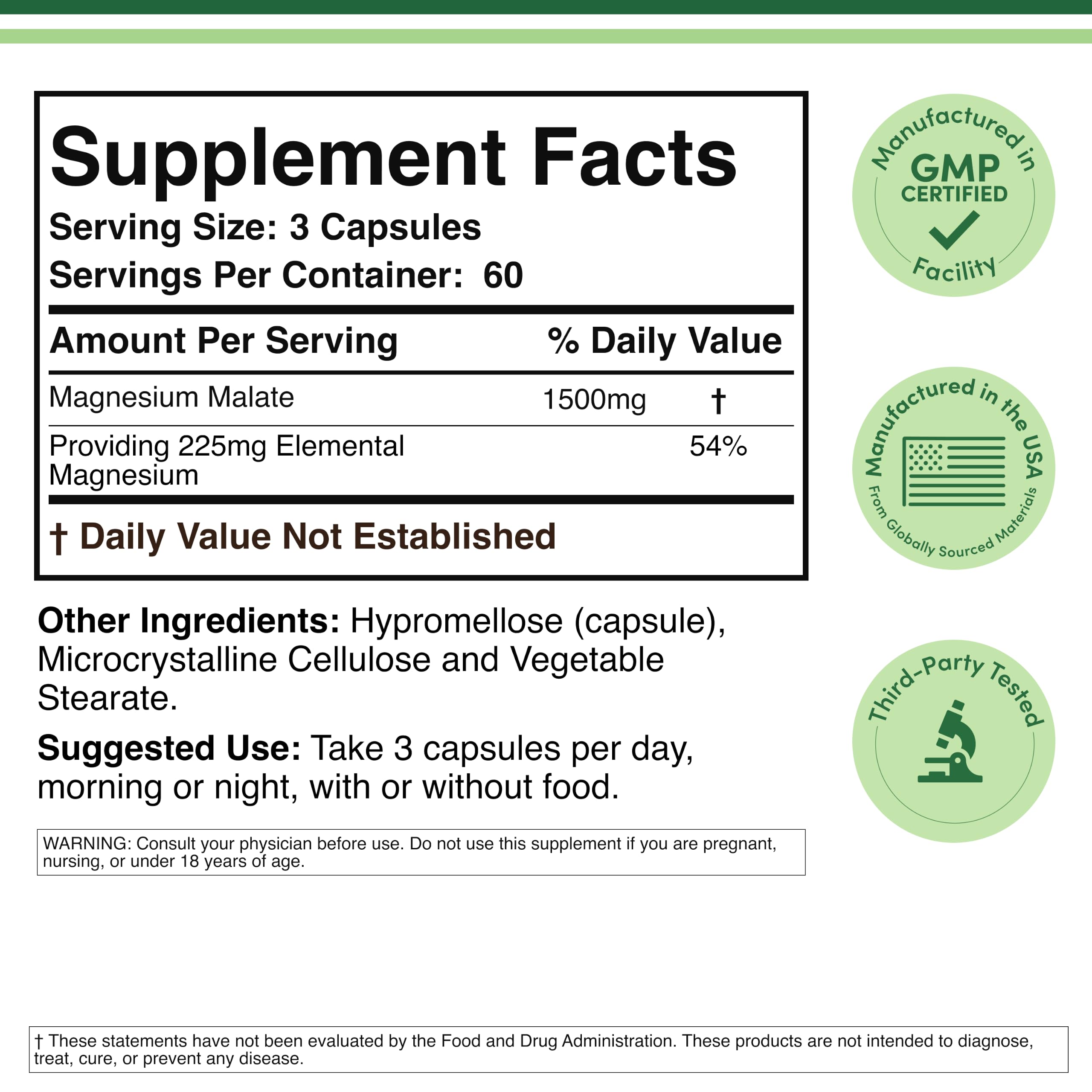 Magnesium Malate 1,500mg, Bioavailable + High Absorption, 180 Capsules — Amazon image 2