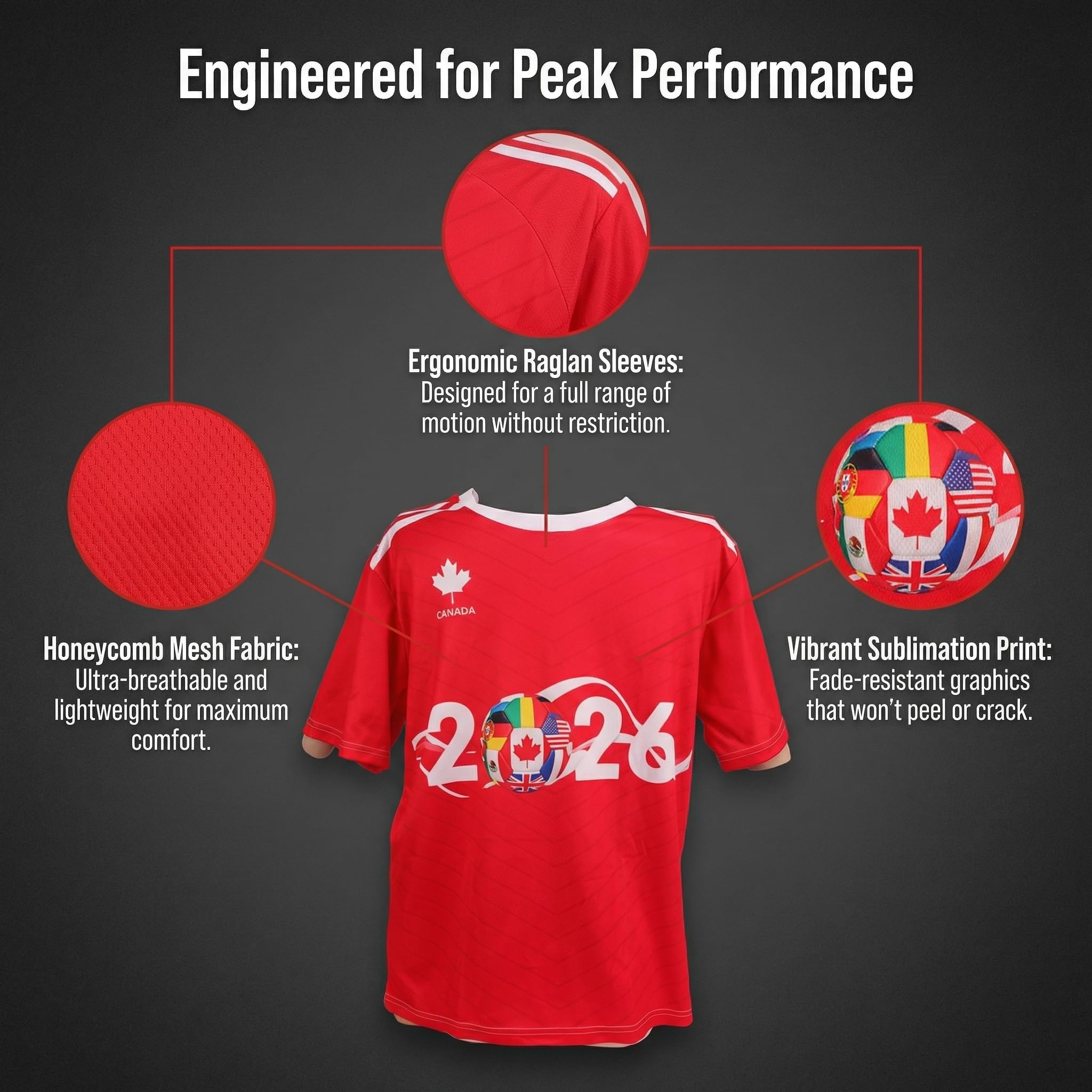Team Canada Soccer Jersey, One Piece Youth&Adult Canada Soccer Jersey, Size S-3XL Red World Football Jersey — view 4