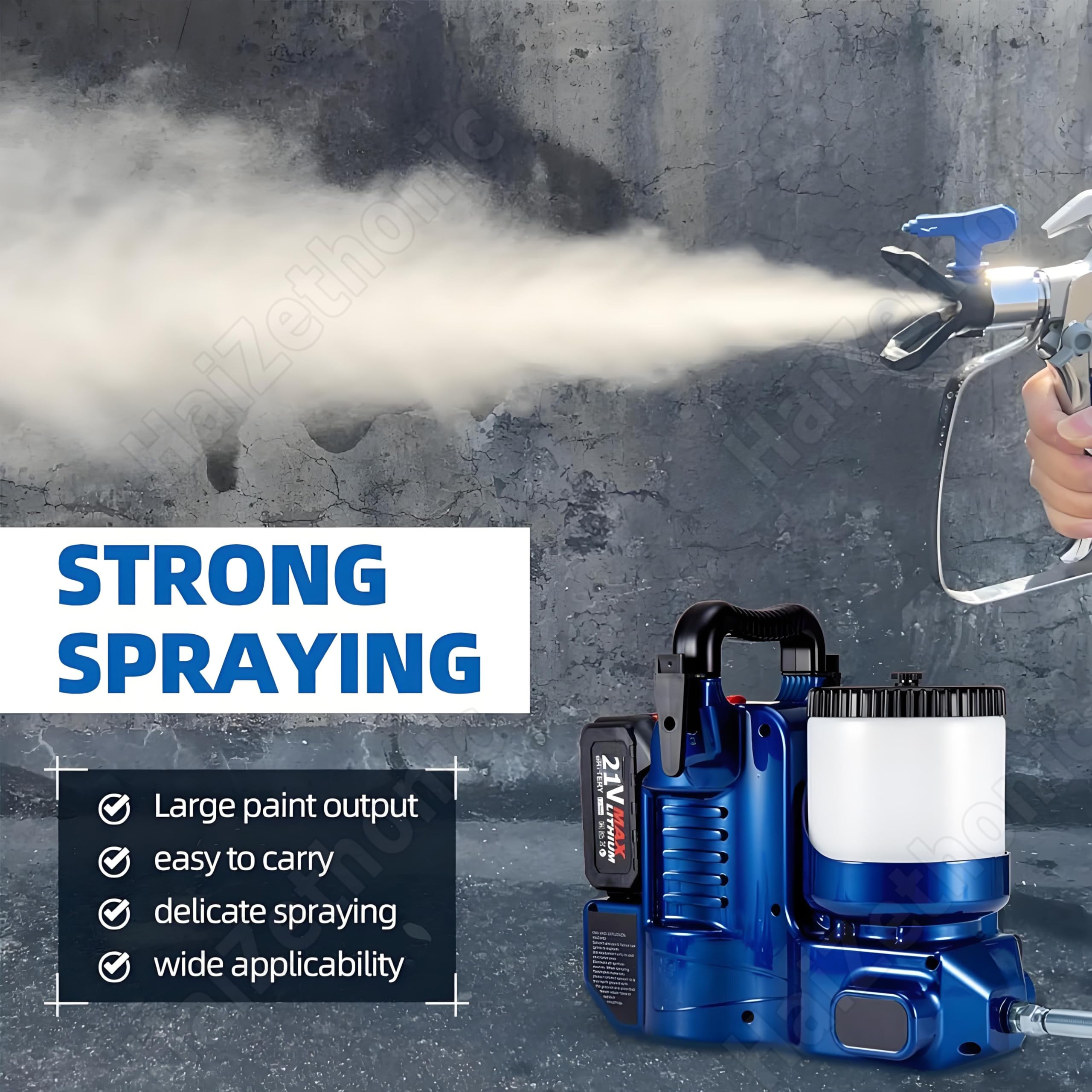 Spruzzatore di Vernice Ad Alta Pressione da 500w Min,Macchina a Spruzzo Airless Senza Fili,Spruzzatore di Vernice Portatile 1,2 L, Batteria al Litio 21v, Regolabile a 6 One Battery