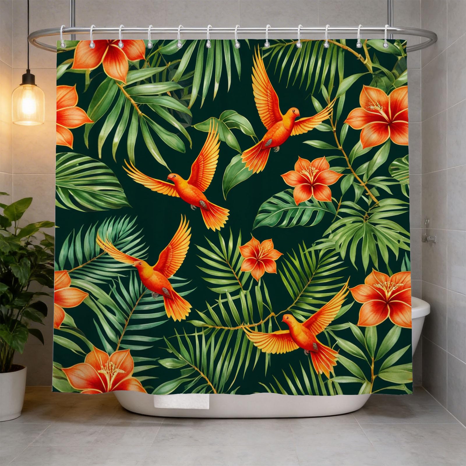 Hongduo 3D Parrot Animal Red Shower Curtain for Stalls Bathtubs Cartoon Bathroom Decor Shower Curtain Set Polyester Fabric Waterproof 180x180cm/71X71 Inch with Hooks