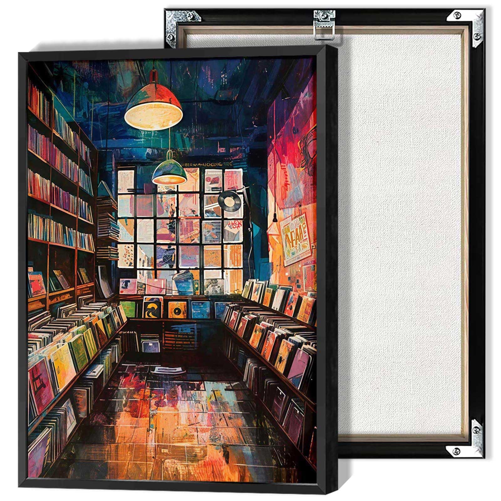 Poster Su Tela Negozio Di Dischi Vinile Vintage - Stampa Artistica Da Parete 20x30 Cm - Decorazione Retrò Anni '90 Per Salotto E Studio