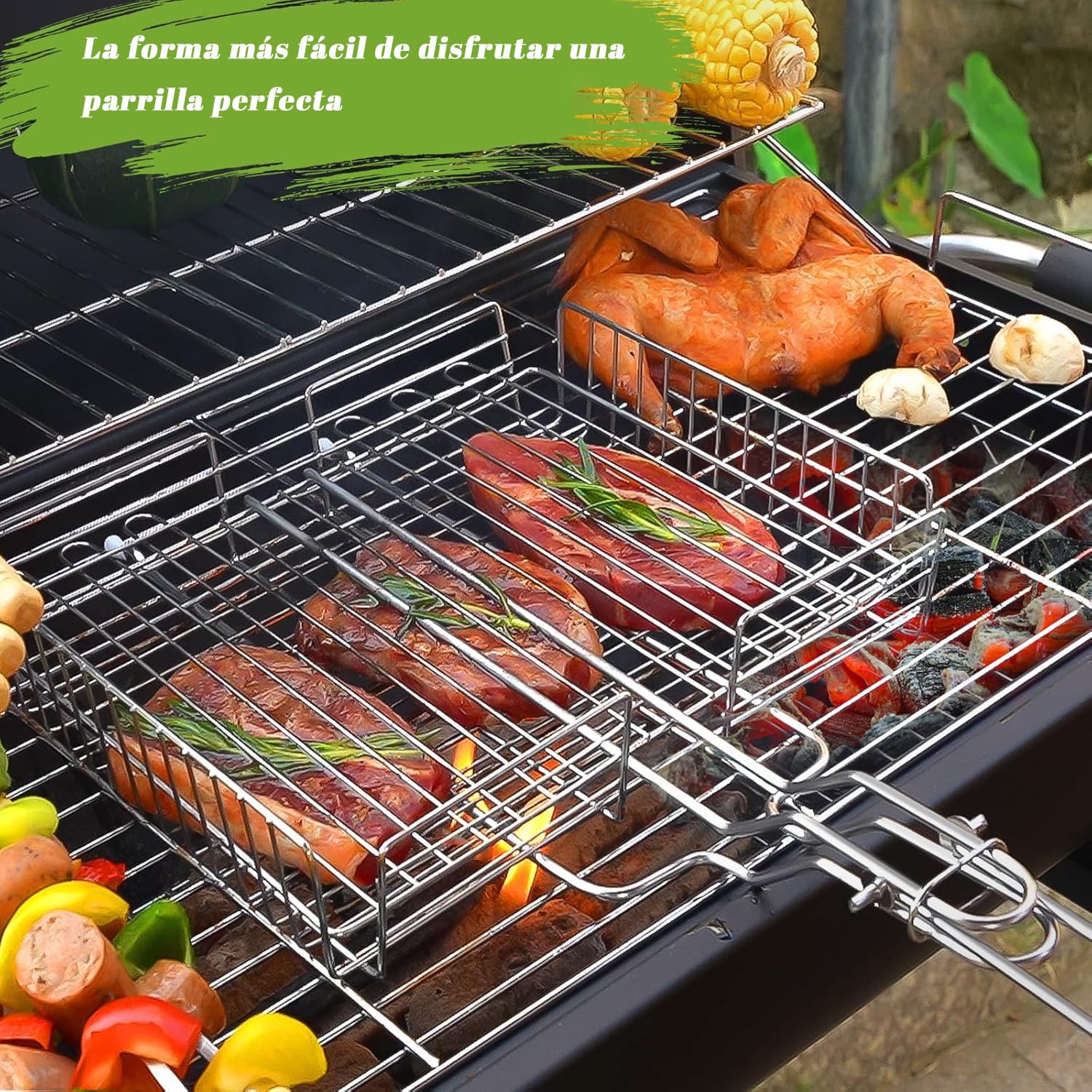 Parrilla Barbacoa Grande Doble 37x28x6 cm Diseño Profundo Espacioso Resistente al Calor y Fácil de Limpiar Ideal para Asar Verduras y Carne