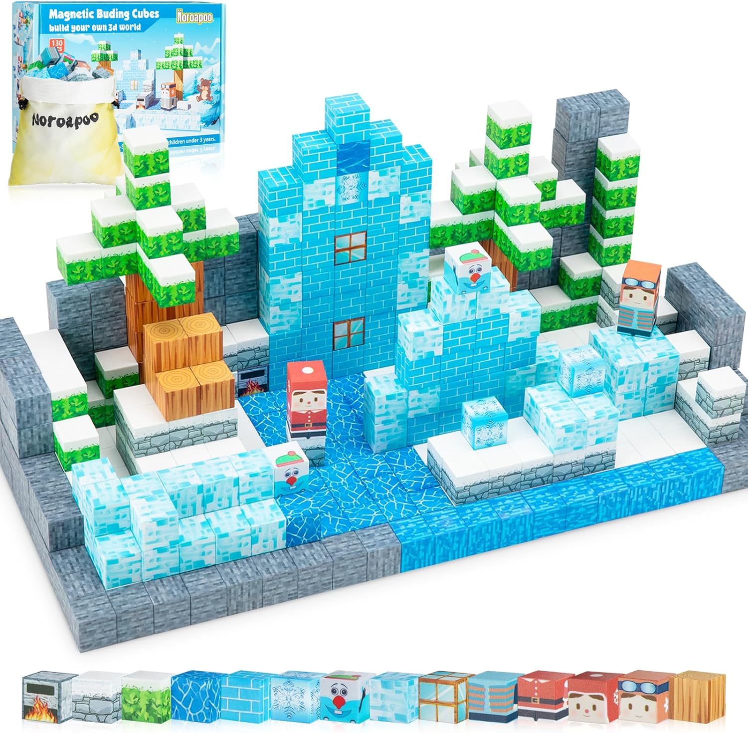Noroapoo Magnetic Blocks 130PCS Frozen 3D World Building Set - STEM Montessori Sensory Toys for Kids 3+ Boys Girls