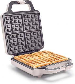 GreenPan Advanced Waffle Maker, 4-Square Belgian & Classic Waffle Maker, PFAS-Free Ceramic Nonstick, Dishwasher Safe Plate, Cool-Touch Handle, Overheat Protection, Easy Clean, Clay