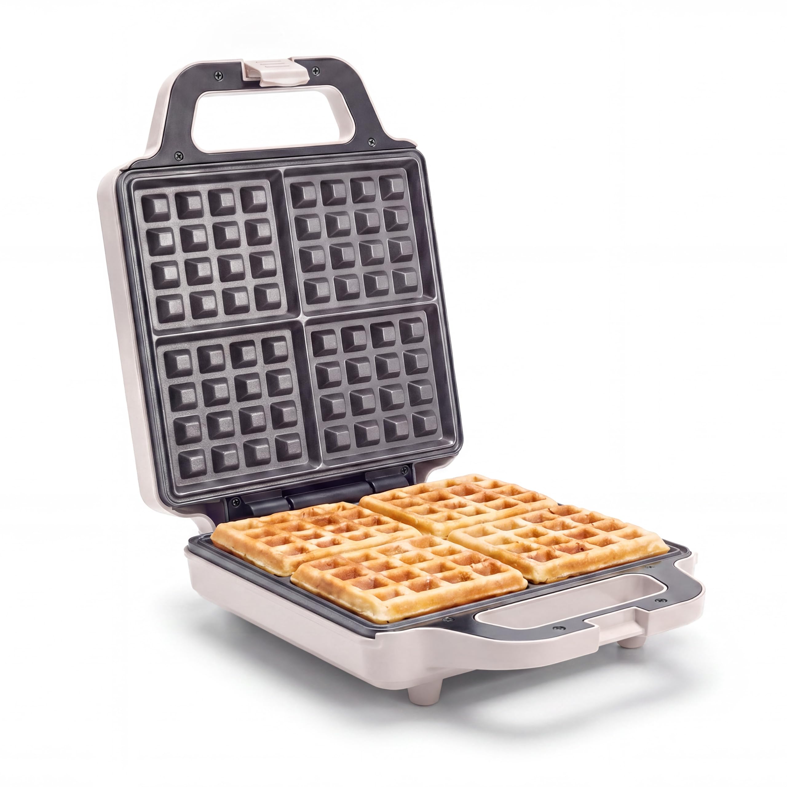 GreenPan Advanced Waffle Maker, 4-Square Belgian &amp; Classic Waffle Maker, PFAS-Free Ceramic Nonstick, Cool-Touch Handle, Overheat Protection, Easy Clean, Clay