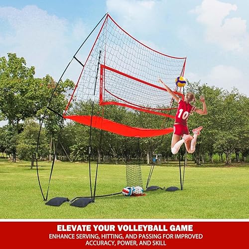 Miniatura 5 de 2-in-1 Volleyball Practice Net Station with Patented 5-Height (6'6'' to 8'), Heavy Duty Training System for Hitting Spiking Serving, Backyard Indoor