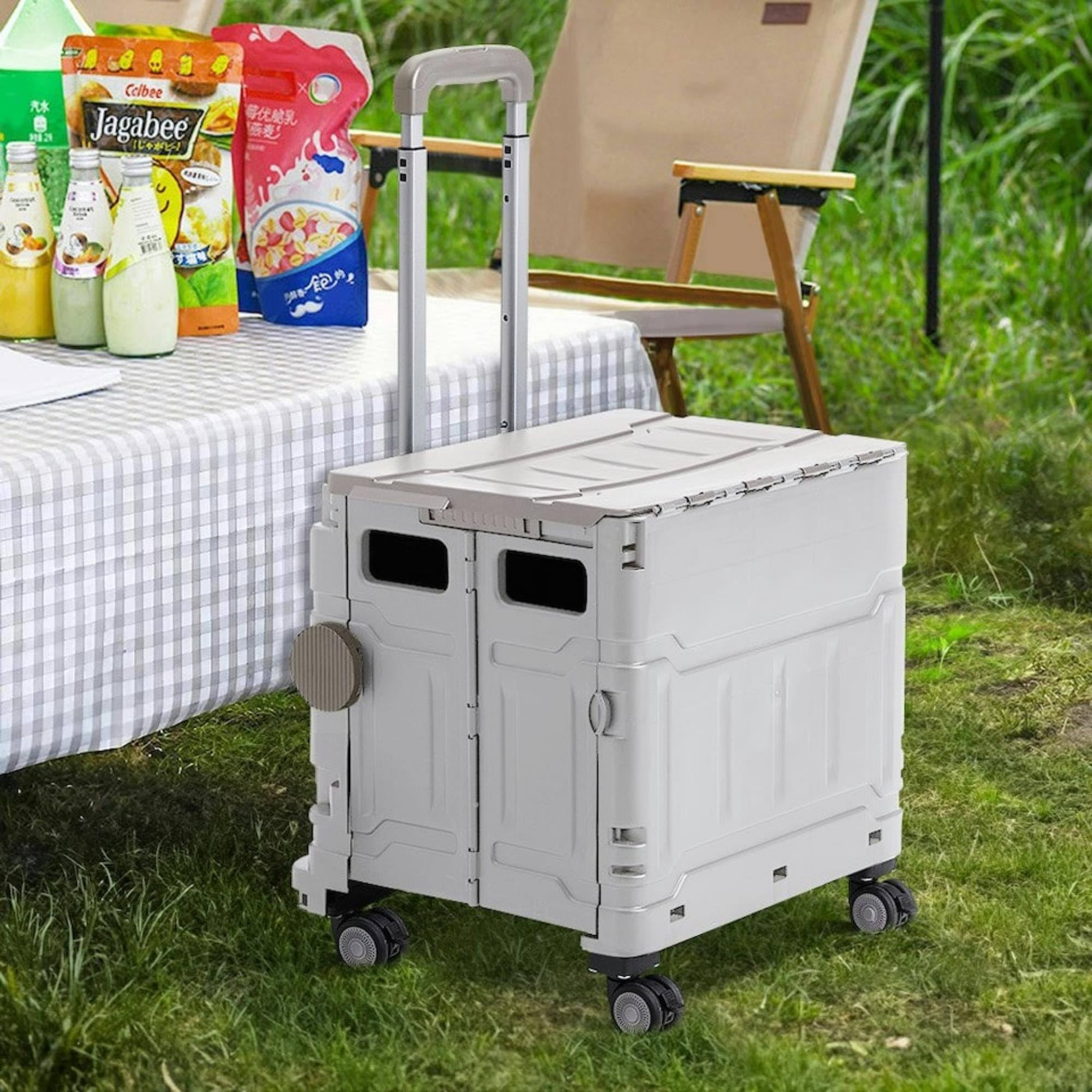 Well Home Carro de la Compra Plegable Tipo Caja con Tapa y Ruedas, Caja de Almacenaje para Maletero de Coche, Asa Telescópica Reforzada, Capacidad 56L