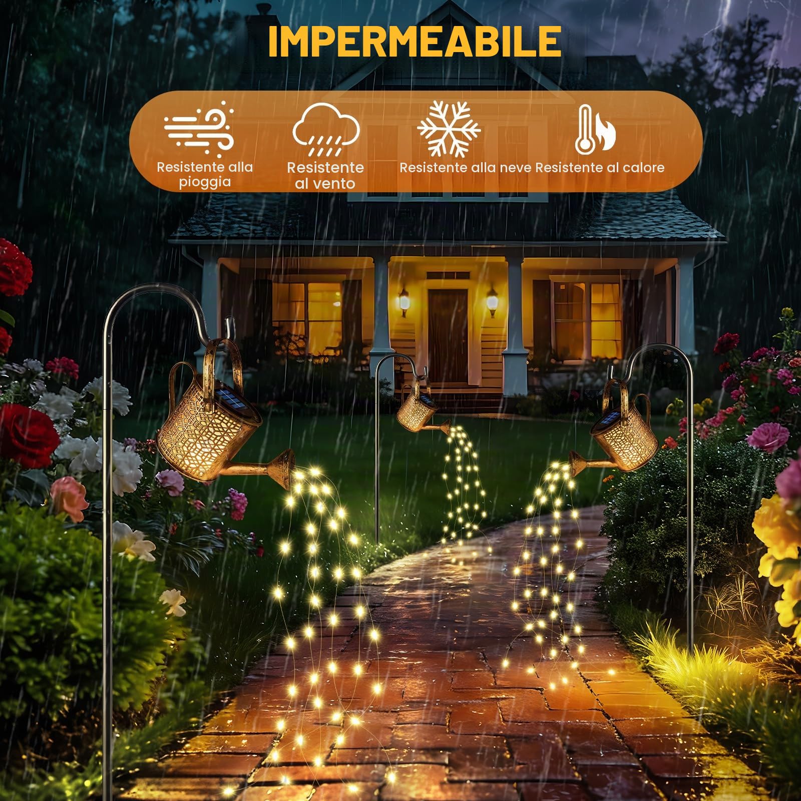 2 Pezzi Lampade Solari Giardino, Catena Luminosa Annaffiatoio (2 Supporti) | Impermeabile Luci da Esterno Giardino Solari, Automatici Illuminazione Luci Solare Esterno per patio, vaso di fiori e prati