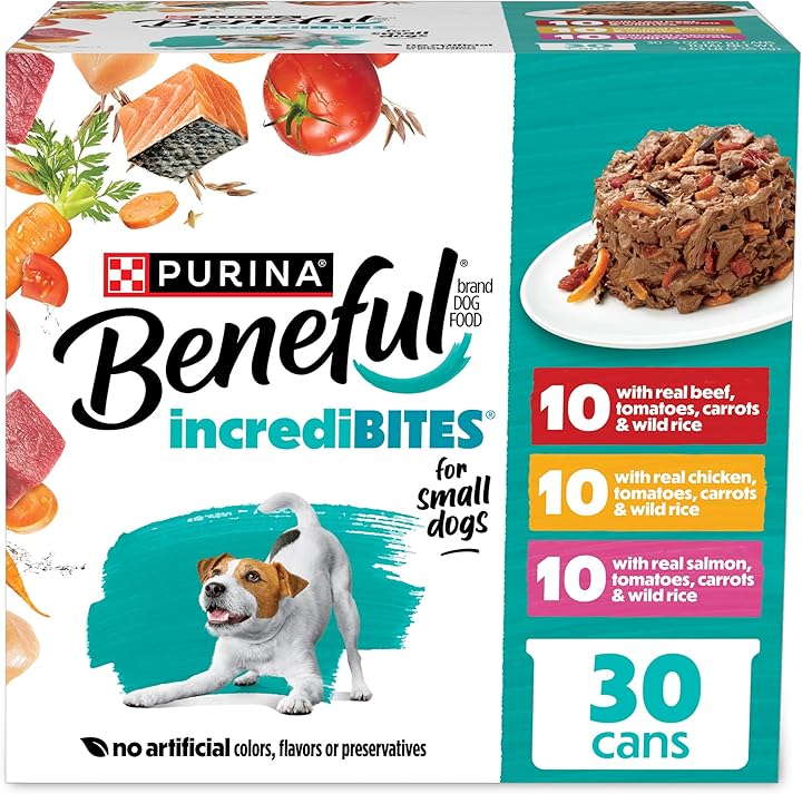 Purina Beneful Small Breed Wet Dog Food Variety Pack, IncrediBites With Real Beef, Chicken and Salmon - (Pack of 30) 3 Oz. Cans