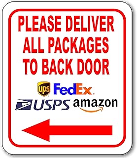 Please Deliver All Packages to Back Door Left Arrow Delivery Sign for Delivery Driver Delivery Instructions for My Packages from Amazon, FedEx, USPS, UPS - Indoor Outdoor Signs for Home - 8.5