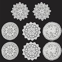 Vista 11 de 8 manteles individuales hechos a mano de ganchillo de 12 pulgadas, hechos a mano, color rosa blanca