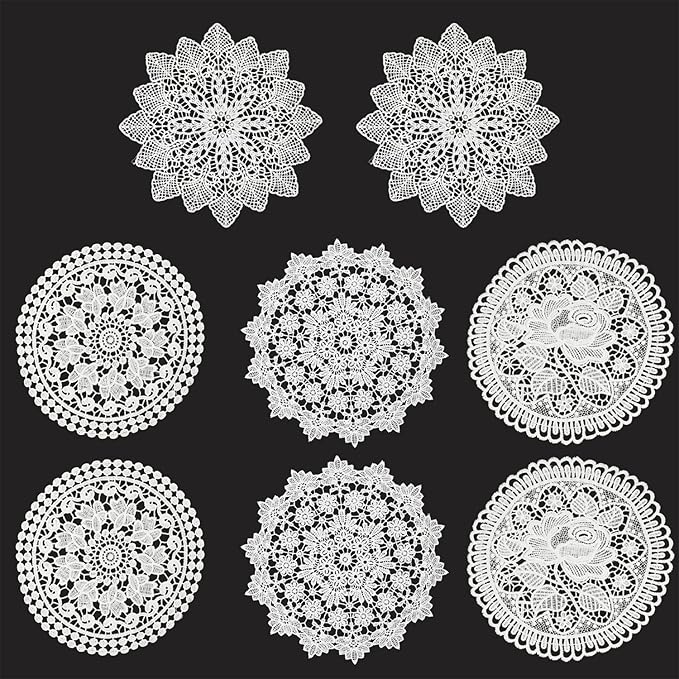 8 Pieces 10 Inch Cotton Lace Doilies Crochet Handmade Lace
