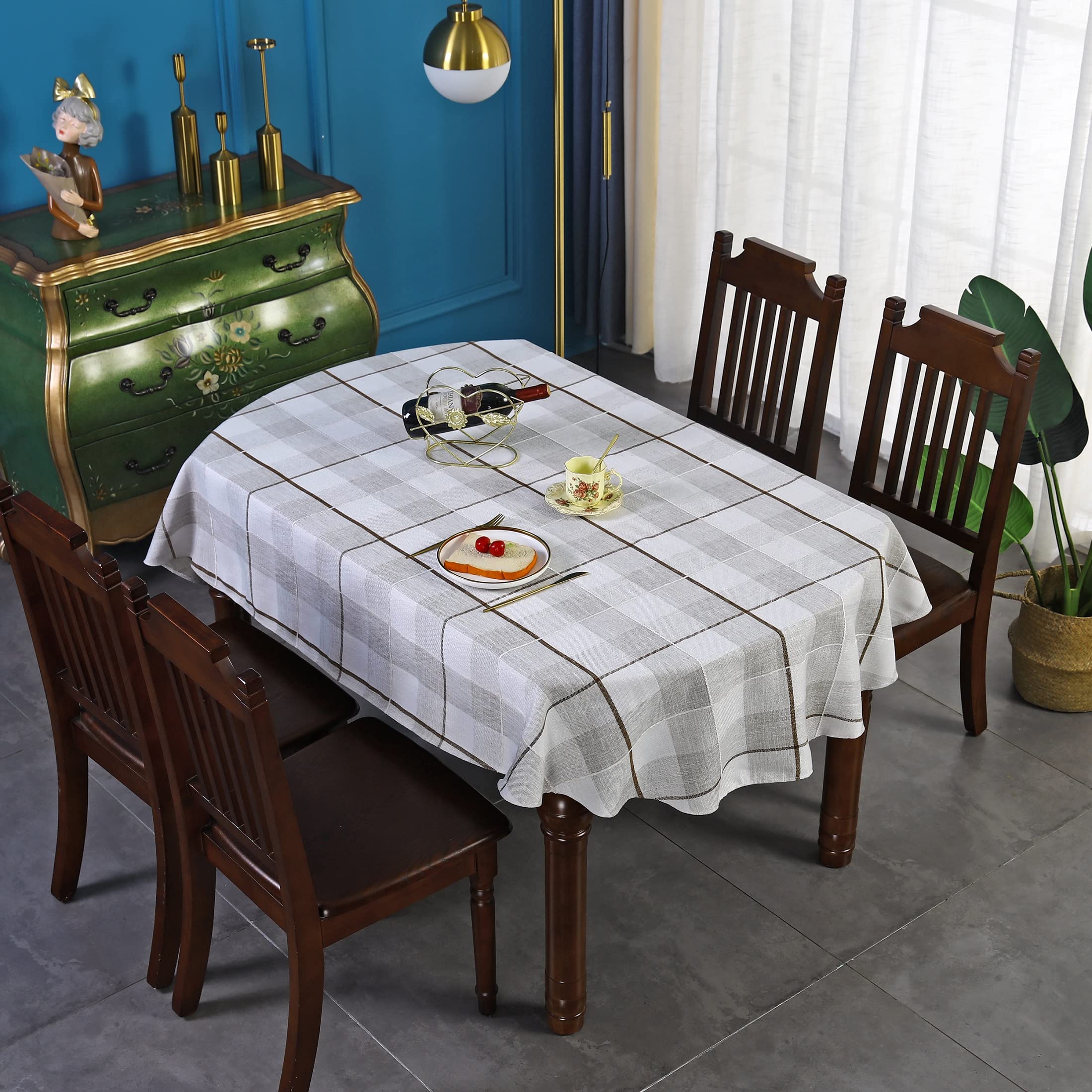 Trczzone Tovaglia Quadrata A Quadri Beige E Marrone 178x178 Cm – Tessuto Resistente E Antimacchia Per Cucina E Giardino