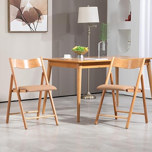 Miniatura 2 de HOMEFUN Paquete de 2 sillas plegables de madera, sillas plegables acolchadas con cojín de piel sintética resistente al desgaste, silla de comedor