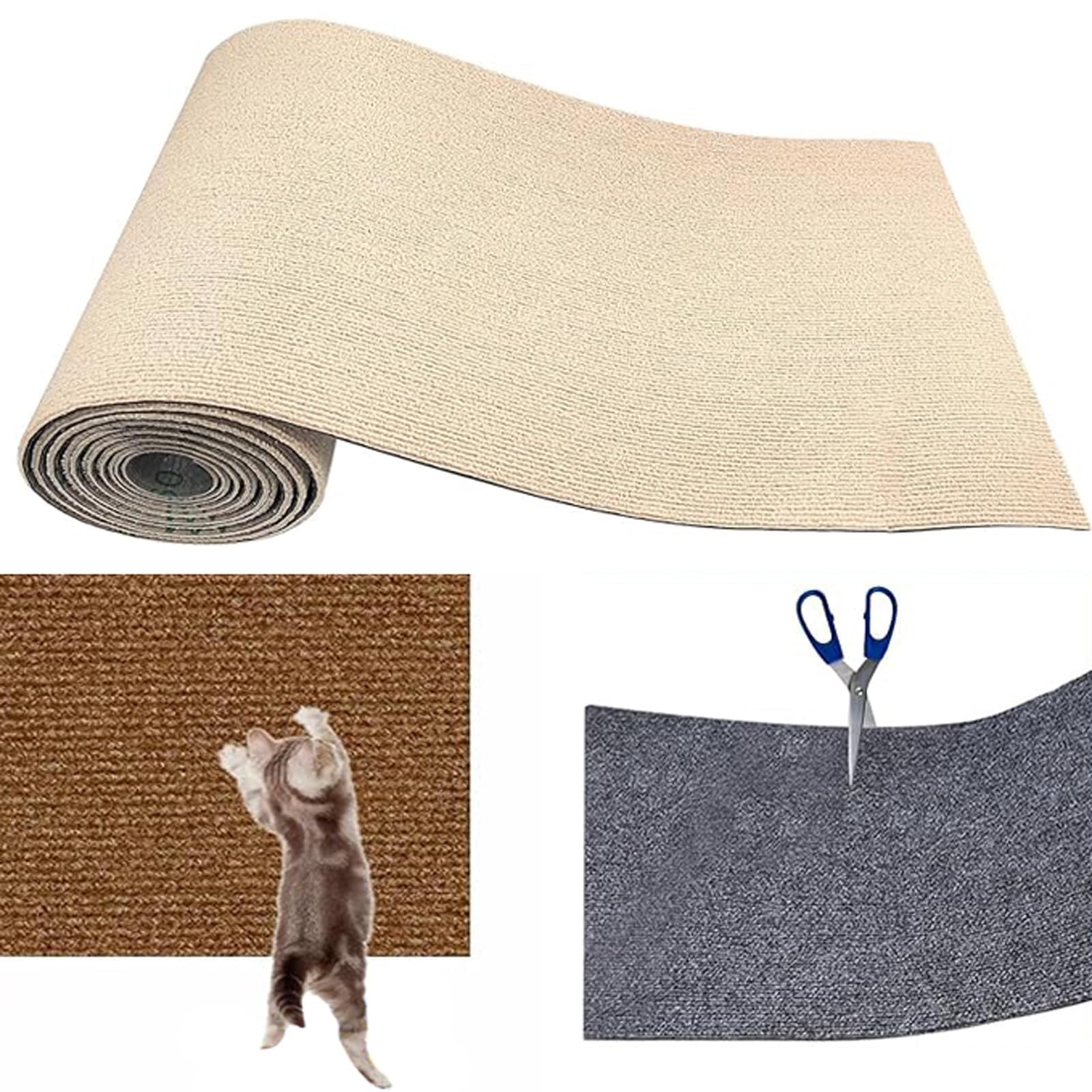 EHOTER Climbing Cat Scratcher 2024 New DIY Climbing Cat Scratcher Trimmable Self-Adhesive Carpet Mat Pad, Cat Carpet Replacement for Cat Tree, Cat Scratch Pad for Cat Wall (S,Beige)
