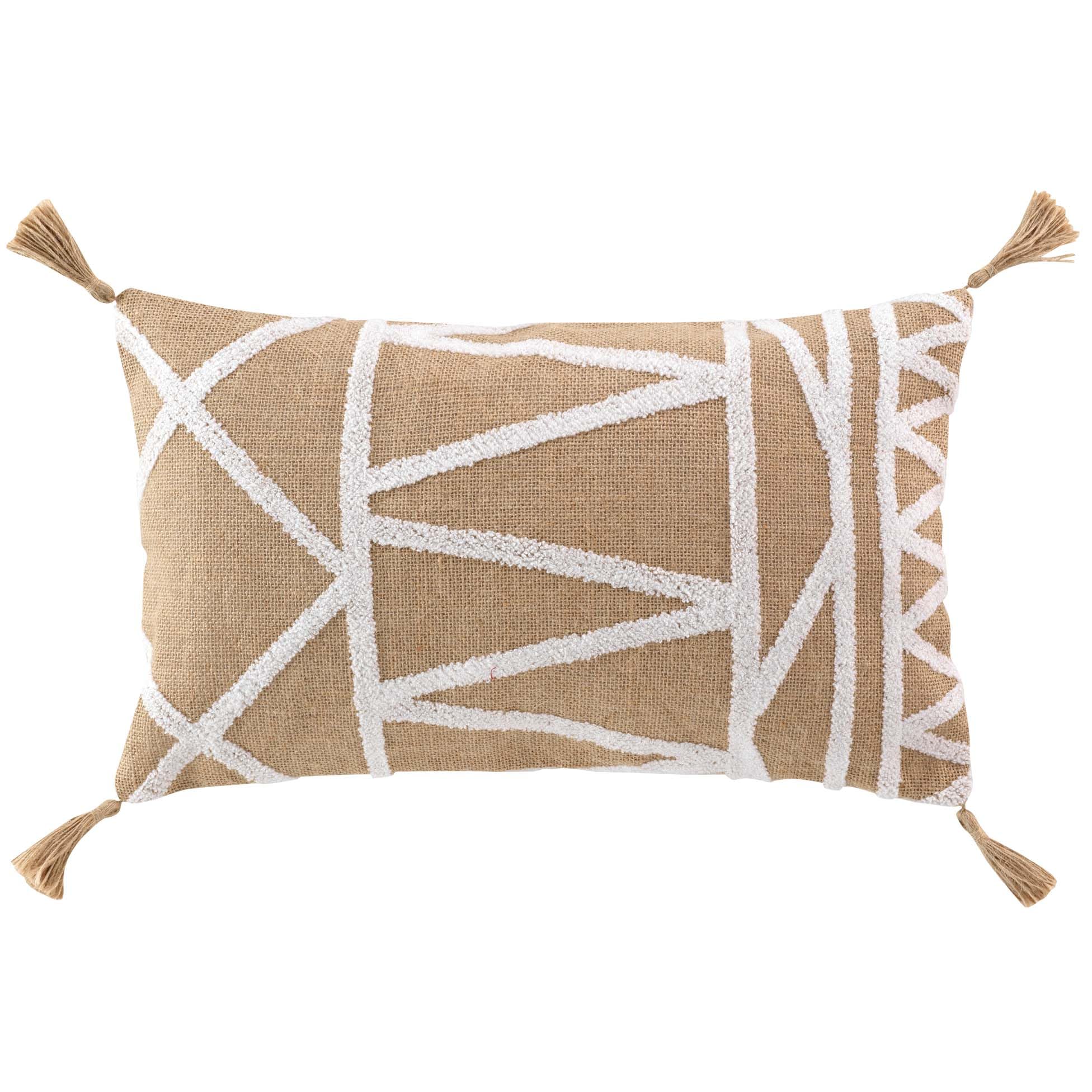 Douceur D'intérieur Asmara Cushion With Removable Cover (30 X 50 Cm) Plain Polycotton With Tufted Jute
