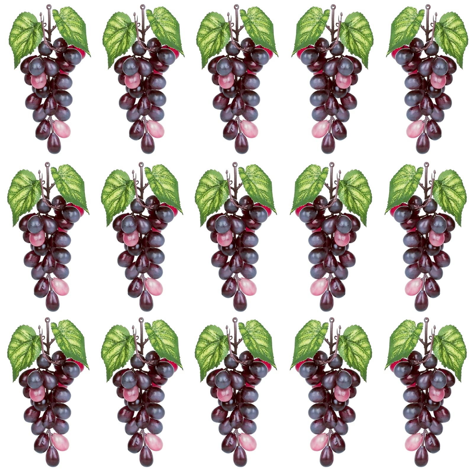 15 Bunches Fake Grapes Decorative Fruit Artificial Grapes for Home House Kitchen Party Wedding Photography Decor - Burgundy Red