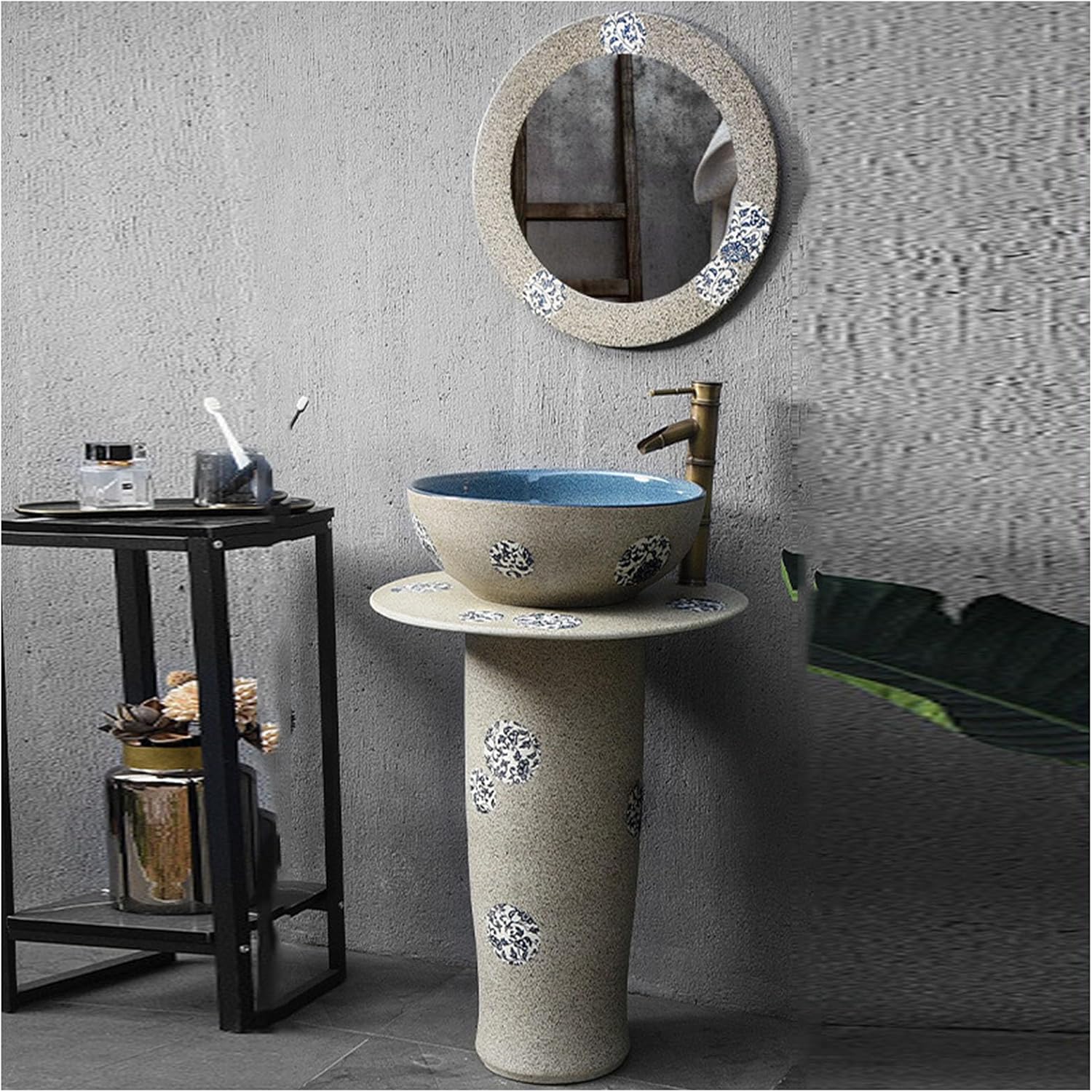 Ceramic Material Modern Bathroom Basin Sink, Bathroom Pedestal Sink, Hand-Carved Column Sink, Pedestal Lavatory Sink Standalone Ceramic Wash Basin,