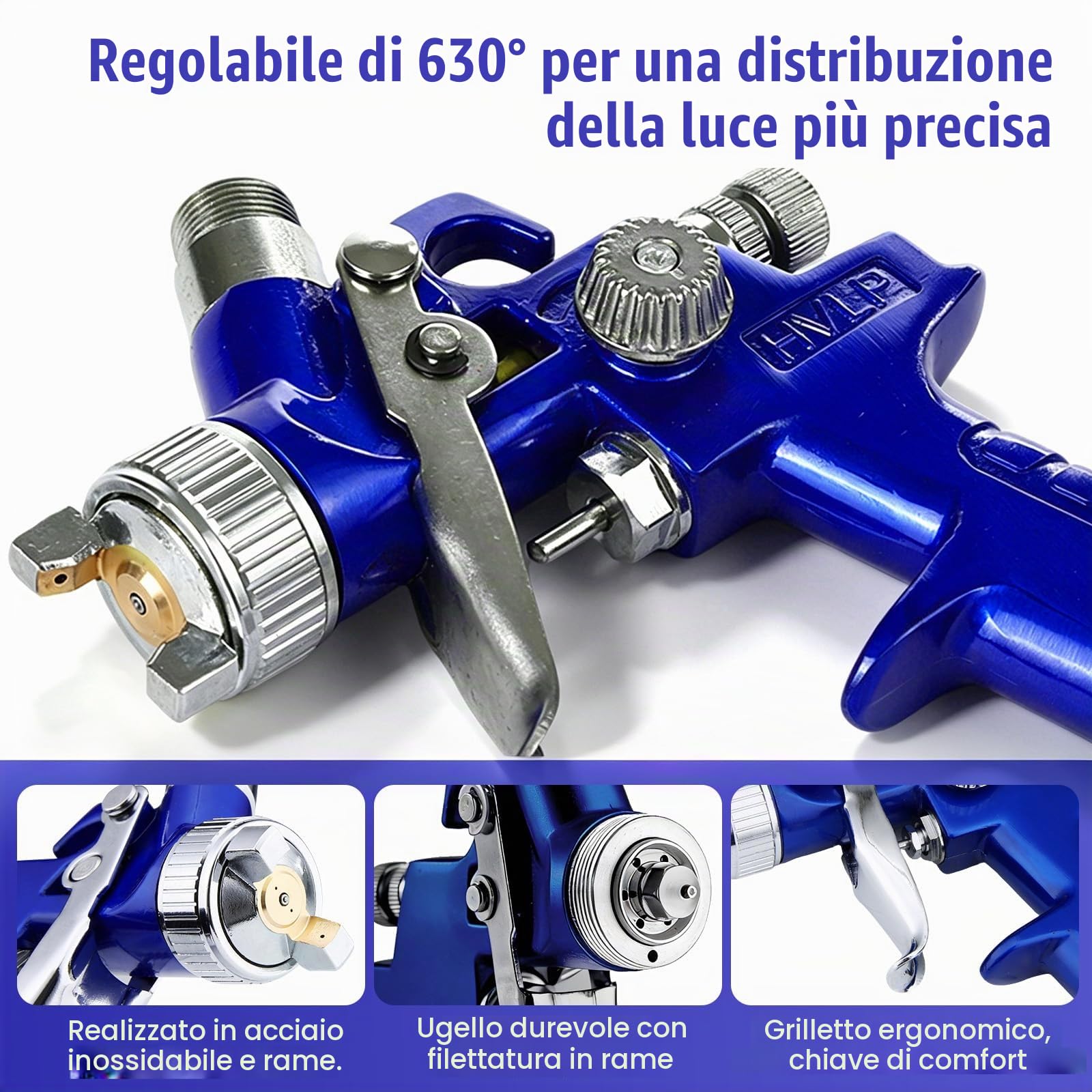Mini pistola a spruzzo HVLP H2000, ugelli 0,5/0,8/1,0mm, bicchiere 125ml