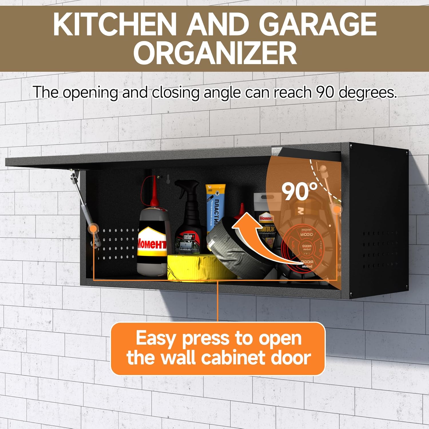 Coolsun Metal Wall Cabinet, Garage Wall Cabinet with Up-Flip Door, 31.5" W Wall Mounted Metal Storage Cabinet for Kitchen,Garage,Basement,Ware House Assembly Required (Black) - Image 5